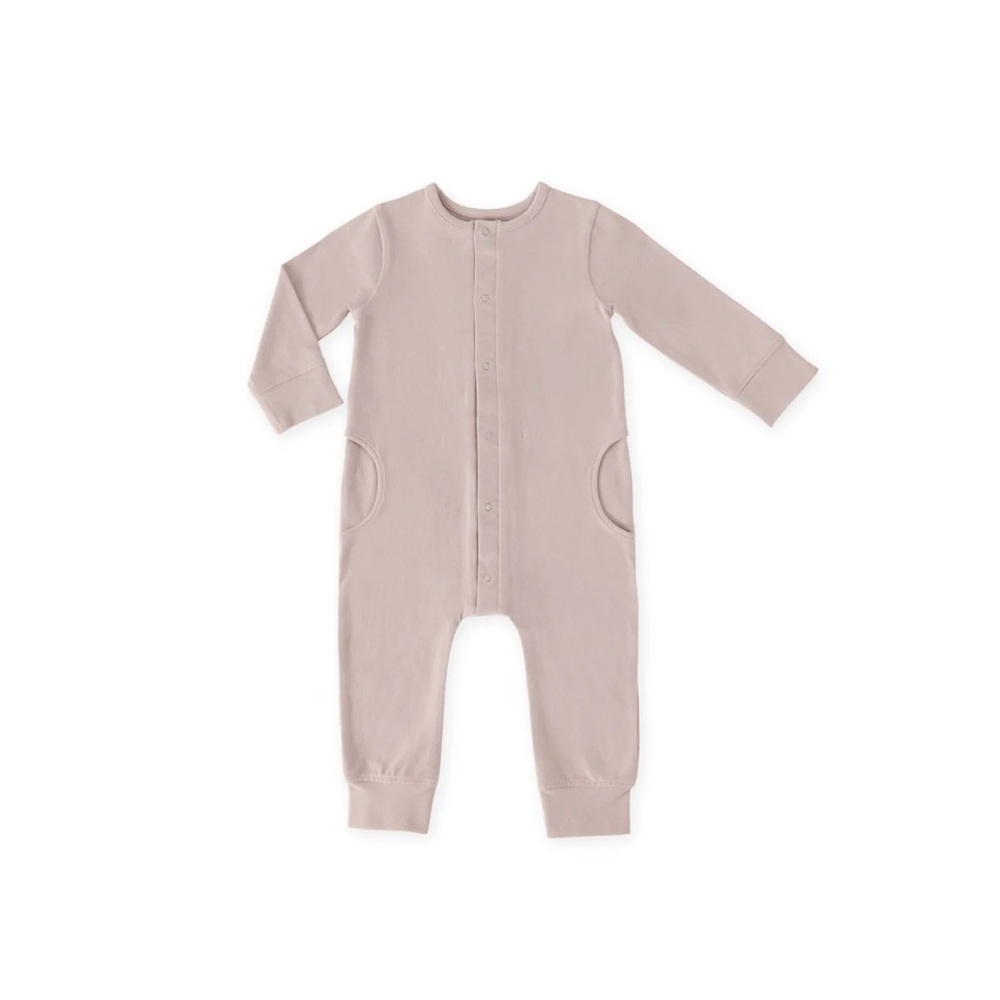 Kids Long Sleeve Footie Romper in Taupe